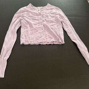 Women’s garage long sleeve size small light purple lettuce, material.